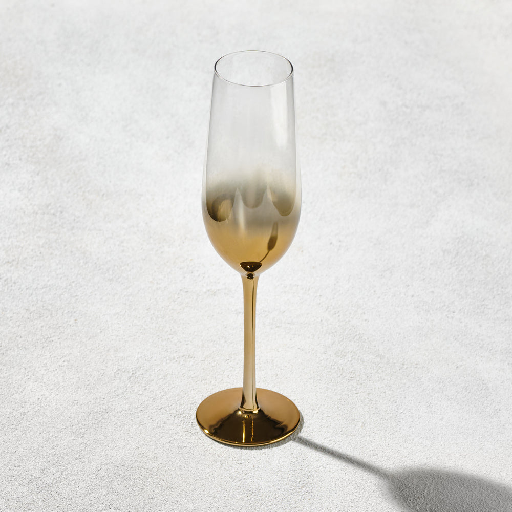 Vikko - Seton, Hand Blown Champagne Flute Glass, Gold Ombre, 7 oz