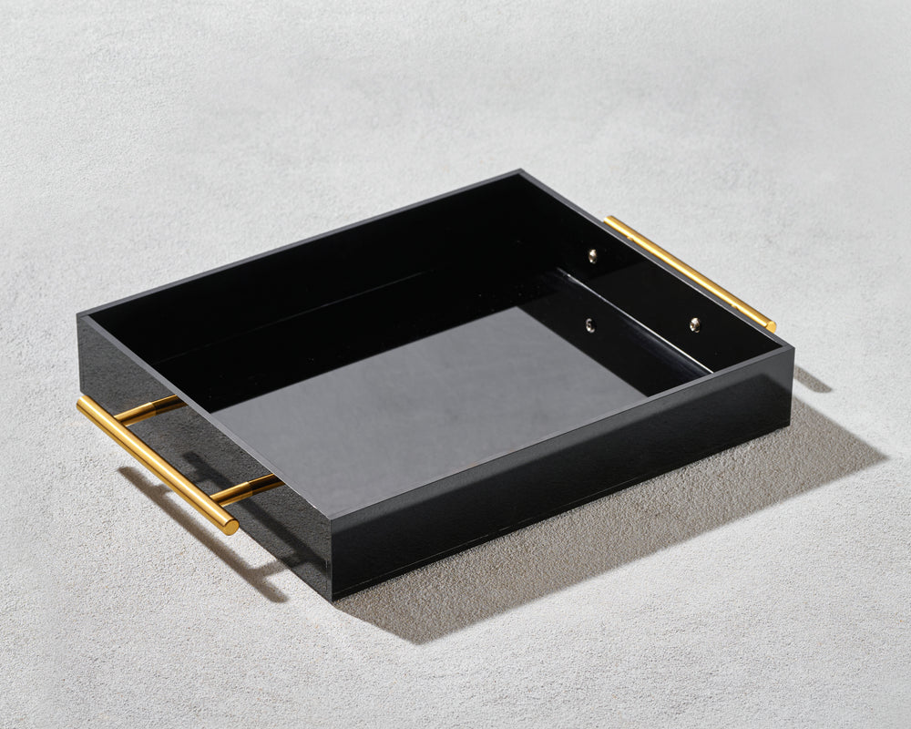Vikko - Grace, Acrylic Tray, Black with Gold Handle, 12" x 10" x 2"