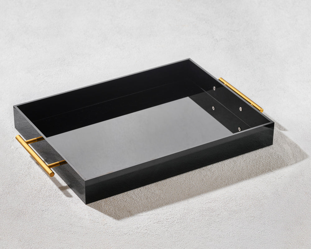 Vikko - Grace, Acrylic Tray, Black with Gold Handle, 16" x 12" x 2"