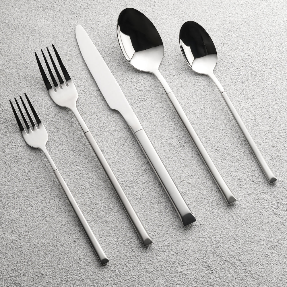 Vikko - Arosa, Shiny Silver with Brushed Handle, 18/10 SS, 20 Pc Flatware Set - Gift Box No Window