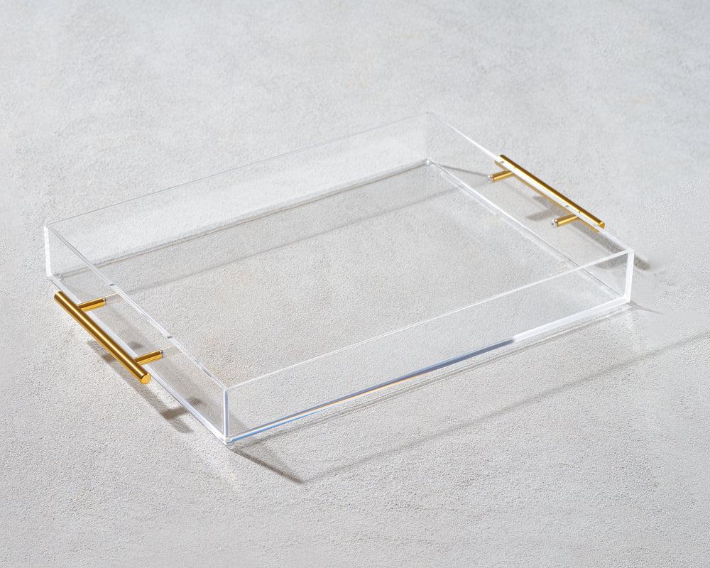 Vikko - Grace, Acrylic Tray, Clear with Gold Handle, 16" x 12" x 2"