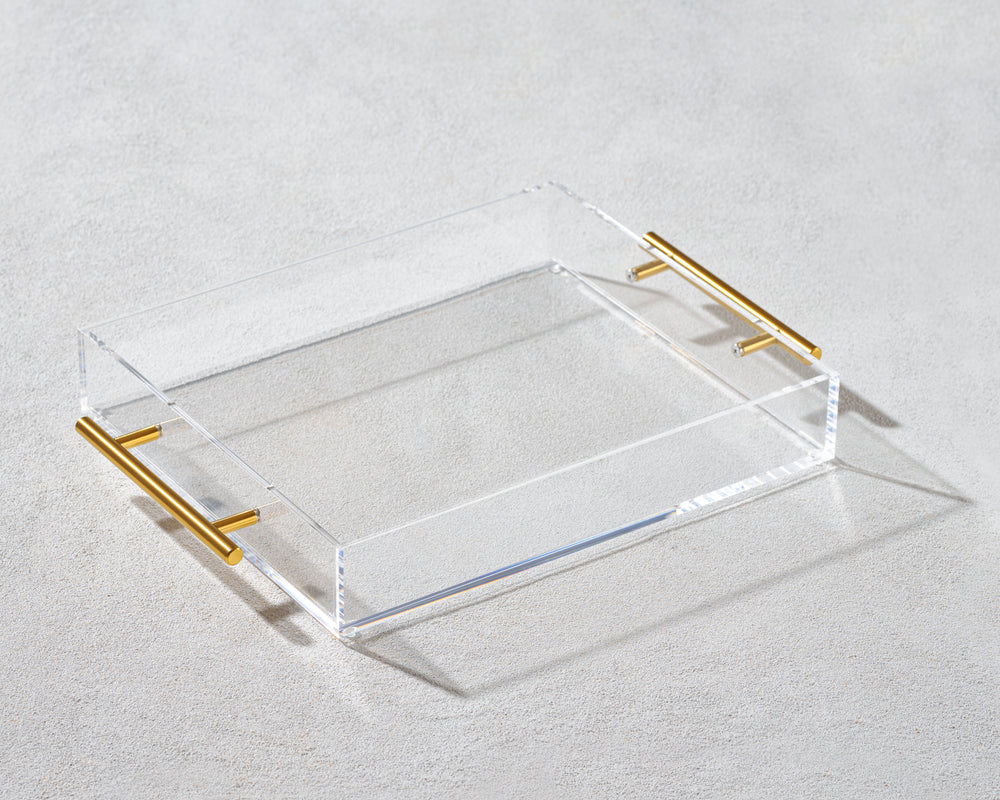 Vikko - Grace, Acrylic Tray, Clear with Gold Handle, 12" x 10" x 2"
