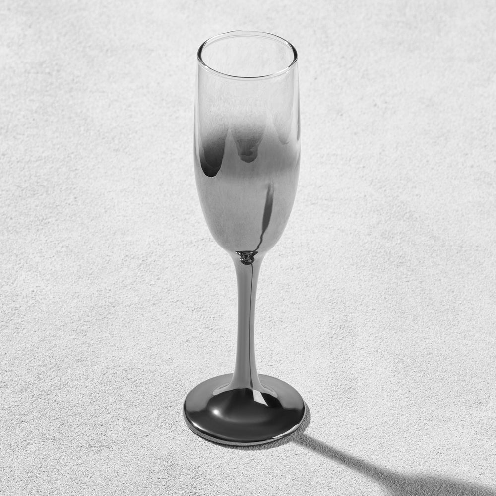 Vikko - Lawrence, Champagne Flute Glass, Silver Ombre, 7 oz
