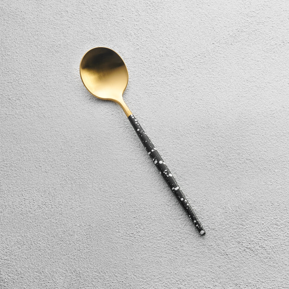 Vikko - Vera, Brushed Gold with White Speckled Black Handle, 18/10 SS, Teaspoon