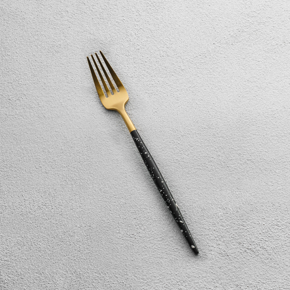 Vikko - Vera, Brushed Gold with White Speckled Black Handle, 18/10 SS, Salad Fork