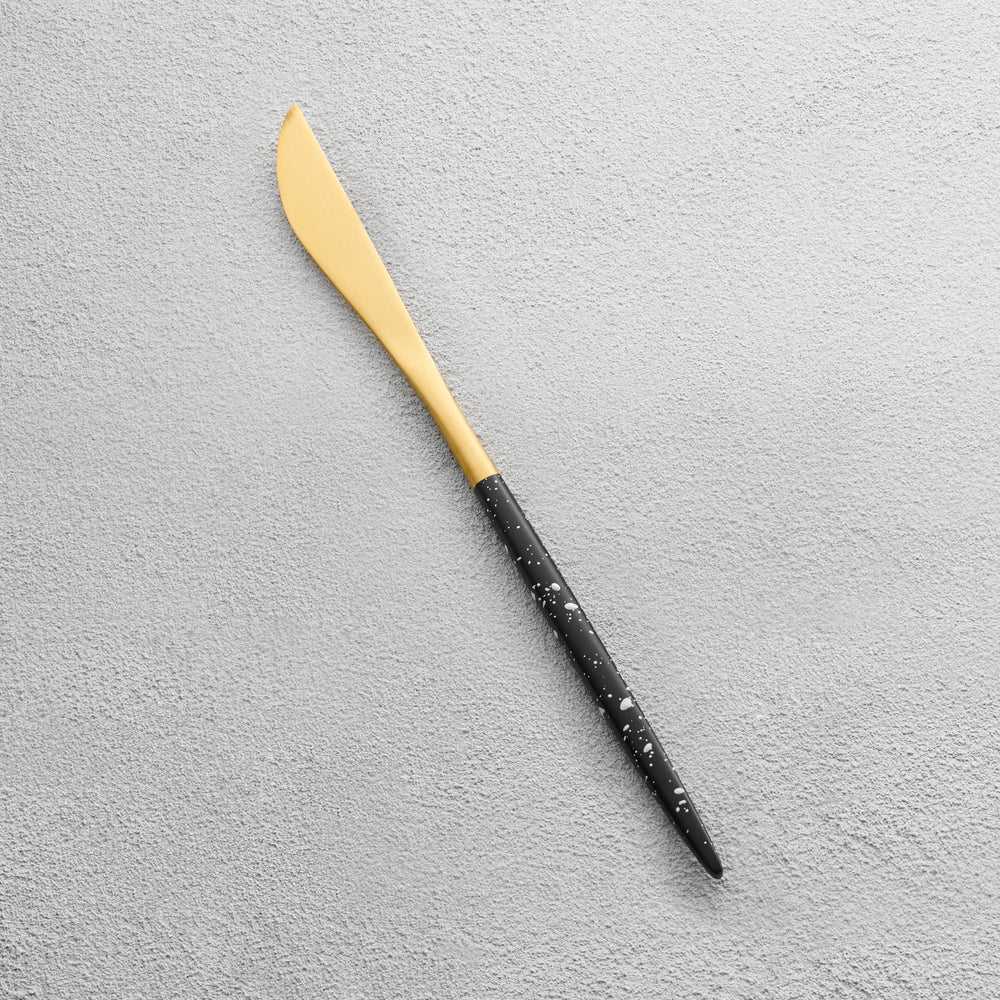 Vikko - Vera, Brushed Gold with White Speckled Black Handle, SS, Knife