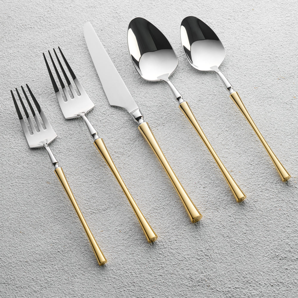 Vikko - Irene, Shiny Silver with Gold Handle, 18/10 SS, 20 Pc Flatware Set - Gift Box No Window