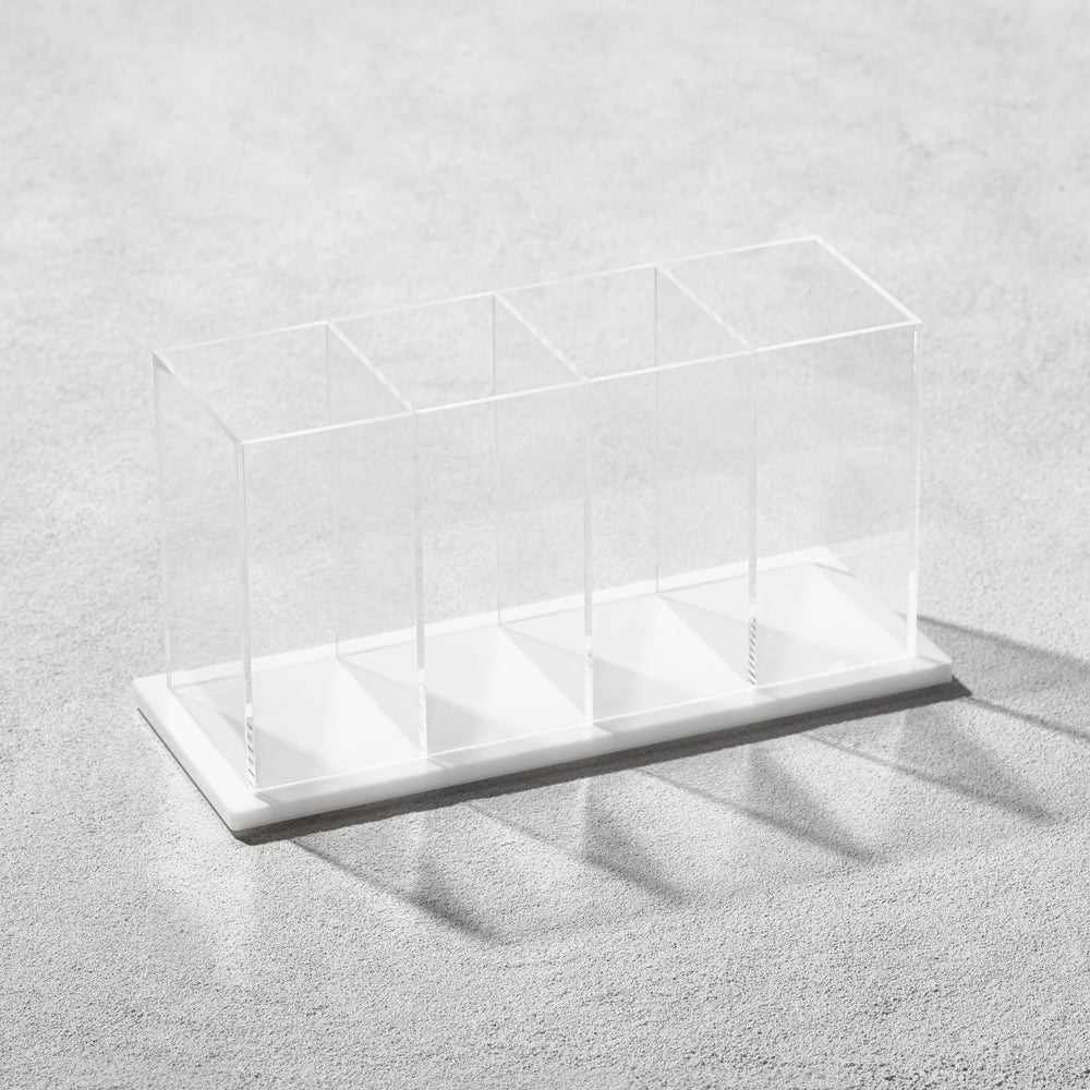 Vikko - Acrylic Cutlery Caddy, Clear with White Bottom, 10.75" x 4.25" x 5.4"