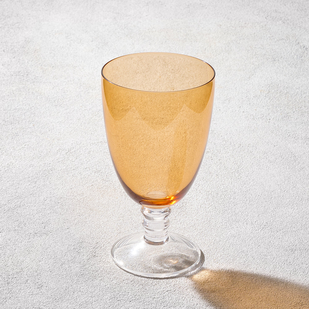 Vikko - Iris, Glass Goblet, Amber with Clear Stem, 20.5 oz