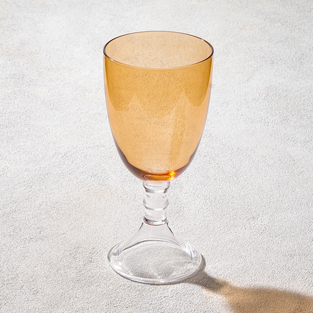 Vikko - Iris, Glass Goblet, Amber with Clear Stem, 18 oz