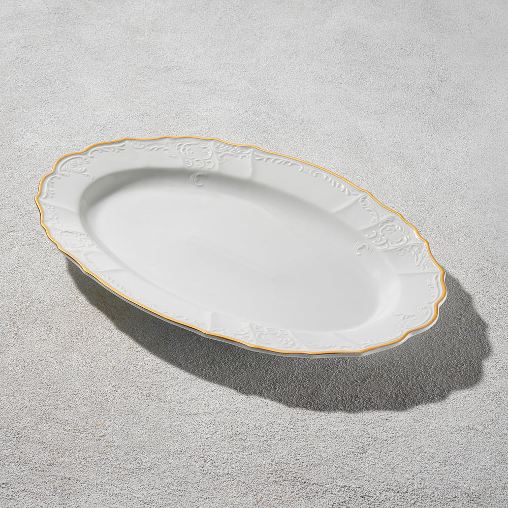 Vikko - Bernadotte, Oval Dish, White with Gold Rim, 14"