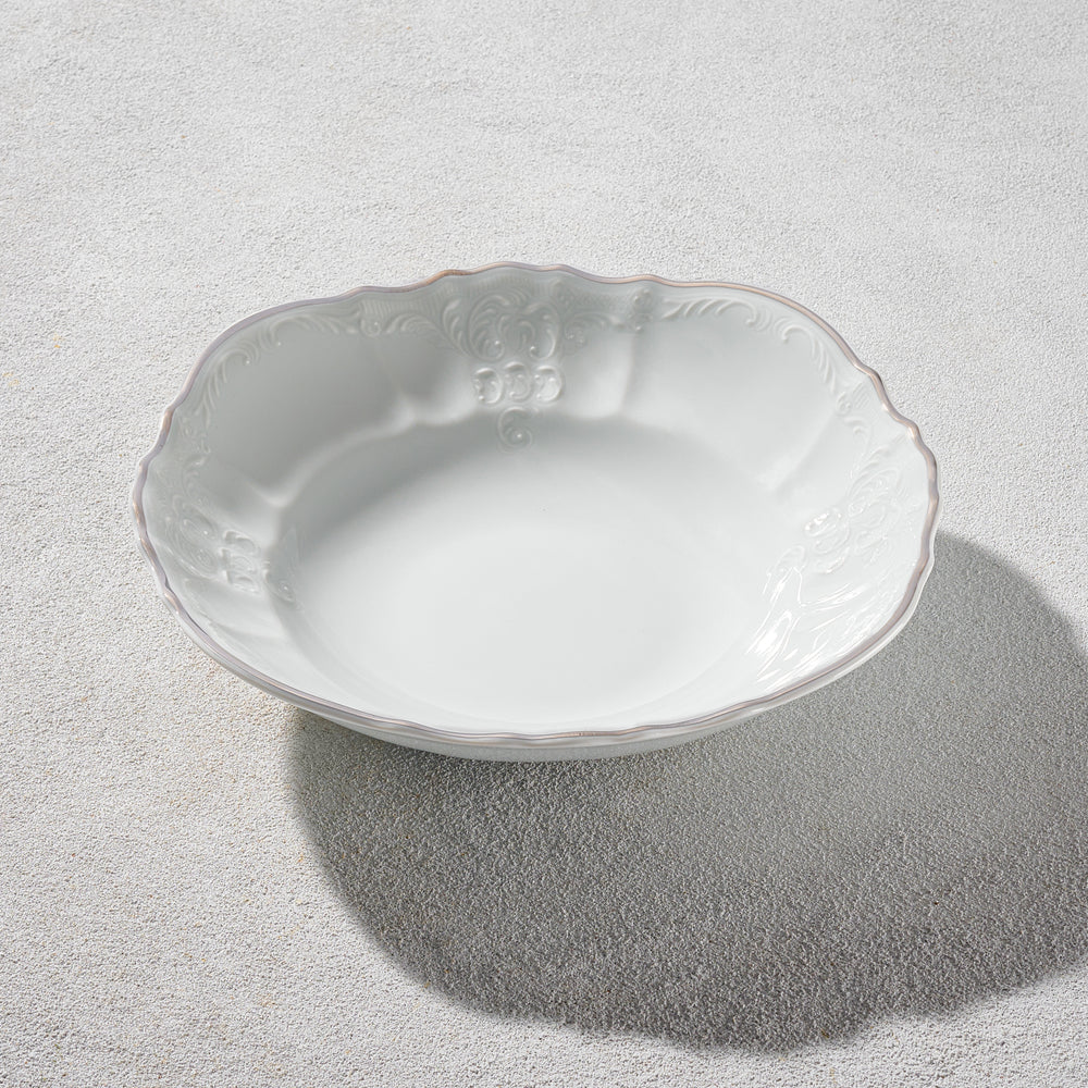 Vikko - Bernadotte, Serving Bowl, White with Silver Rim, 9"
