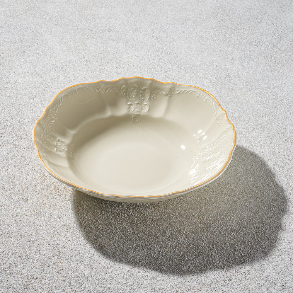 Vikko - Bernadotte, Serving Bowl, Ivory with Gold Rim, 9"