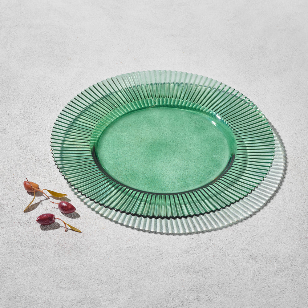 Vikko - Forest, Ribbed Glass Charger, Green, 13"