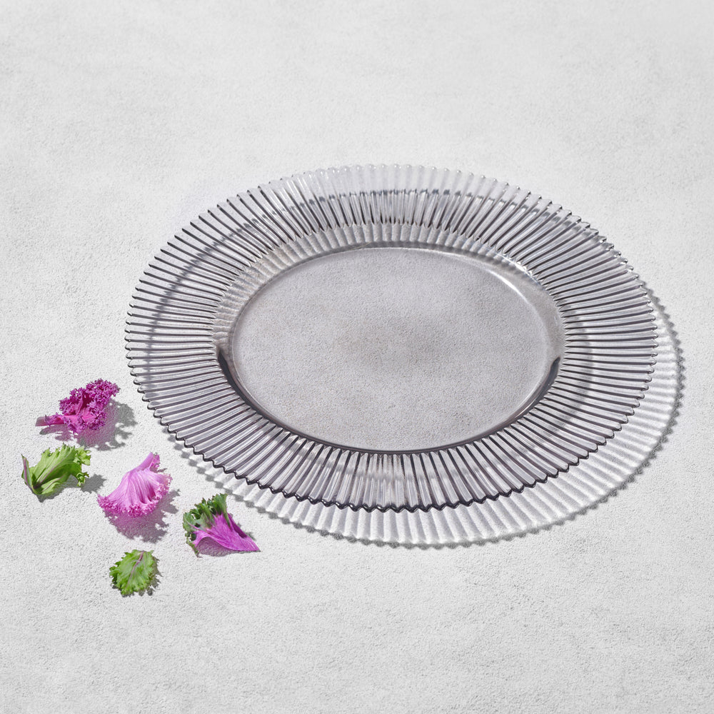 Vikko - Forest, Ribbed Glass Charger, Smoked, 13"