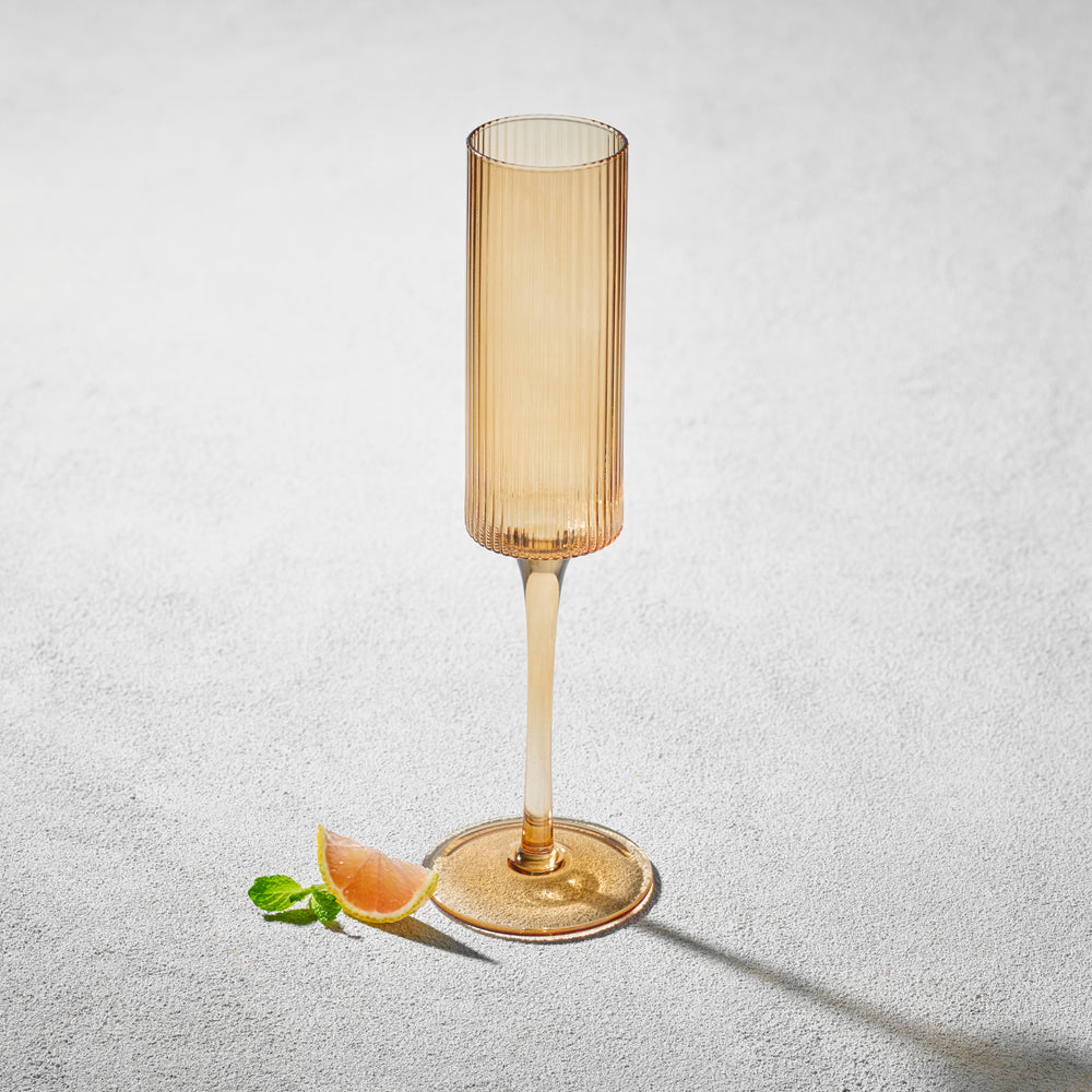 Vikko - Malibu, Ribbed Champagne Glass, Amber, 7 oz