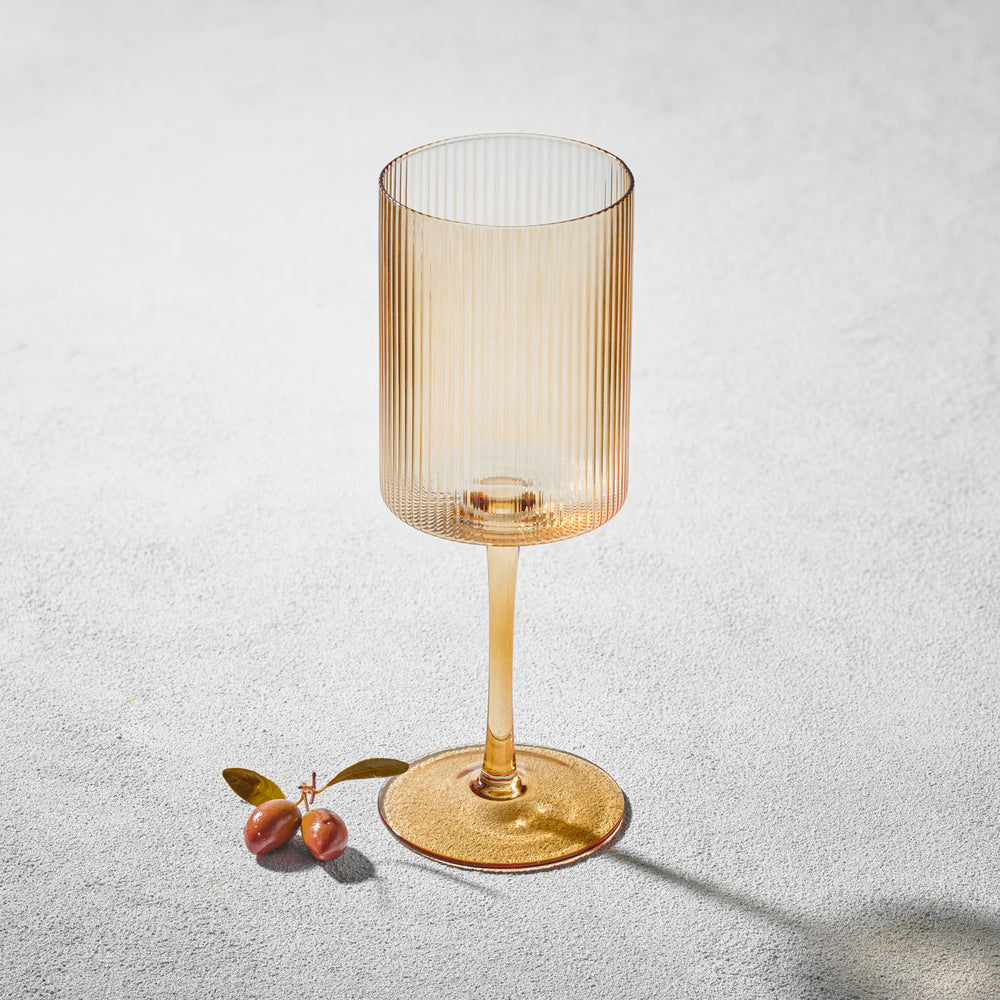 Vikko - Malibu, Ribbed Wine Glass, Amber, 17 oz