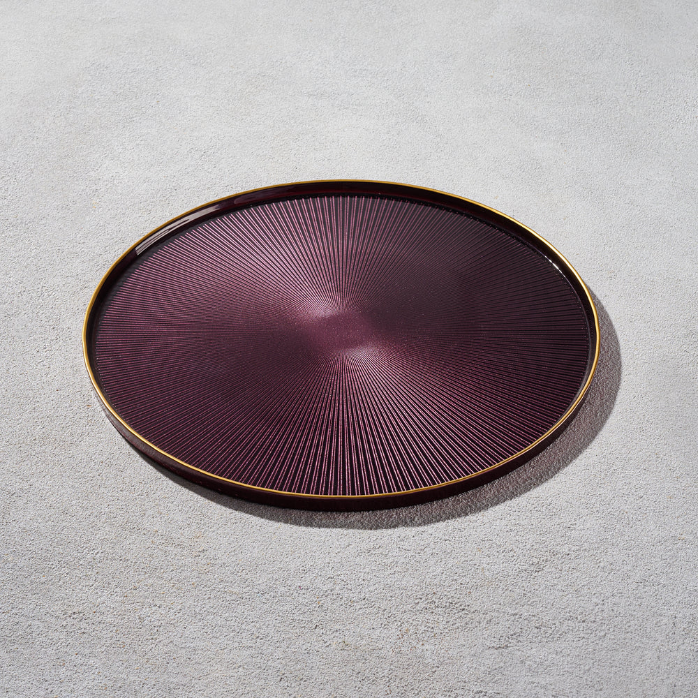 Vikko - Domo, Glass Charger, Plum with Gold Rim and Lip, Dishwasher Safe, 13"