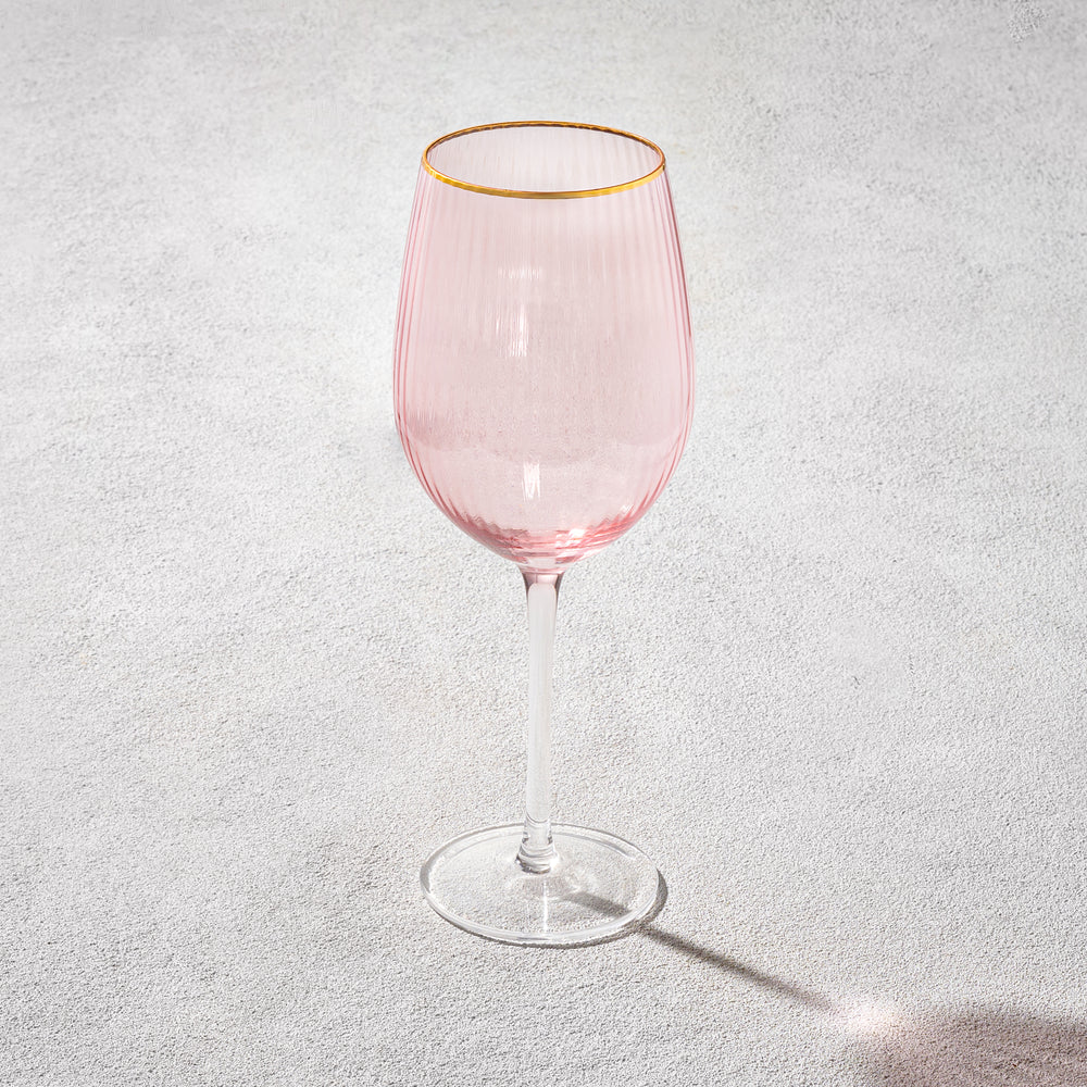 Vikko - Bay Peach, Hand Blown Water Glass, Peach with Gold Rim, 14 oz