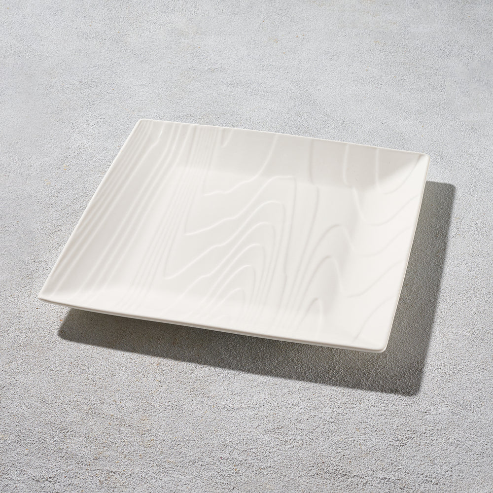 Trudeau - Square Woodgrain Fine Porcelain, Dinner Plate, White