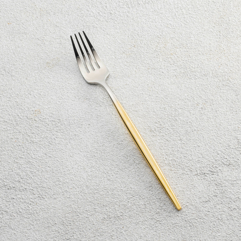 Vikko - Vera, Shiny Silver Ombre with Gold Handle, 18/10 SS, Salad Fork