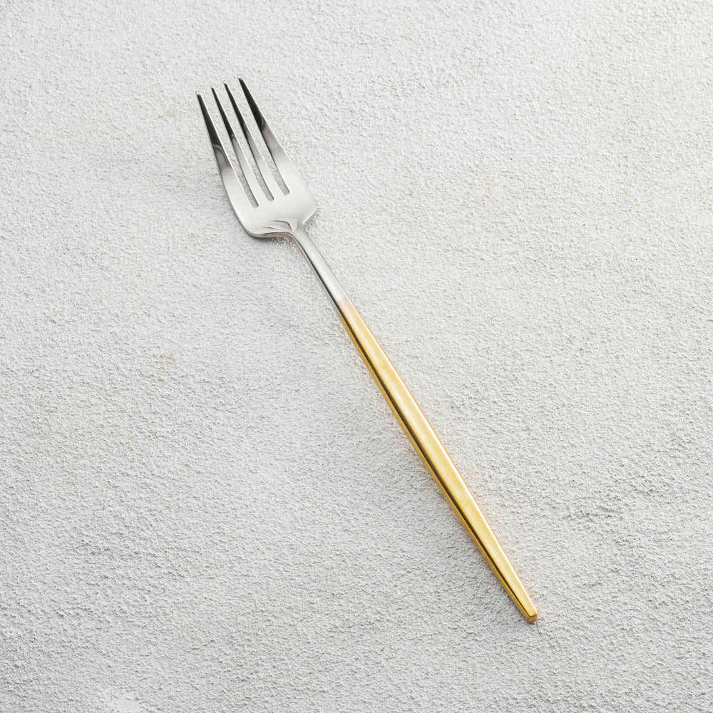 Vikko - Vera, Shiny Silver Ombre with Gold Handle, 18/10 SS, Dinner Fork