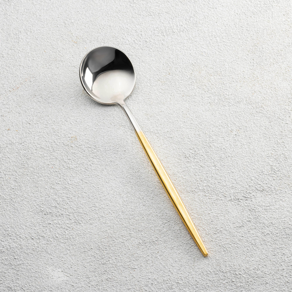 Vikko - Vera, Shiny Silver Ombre with Gold Handle, 18/10 SS, Soup Spoon