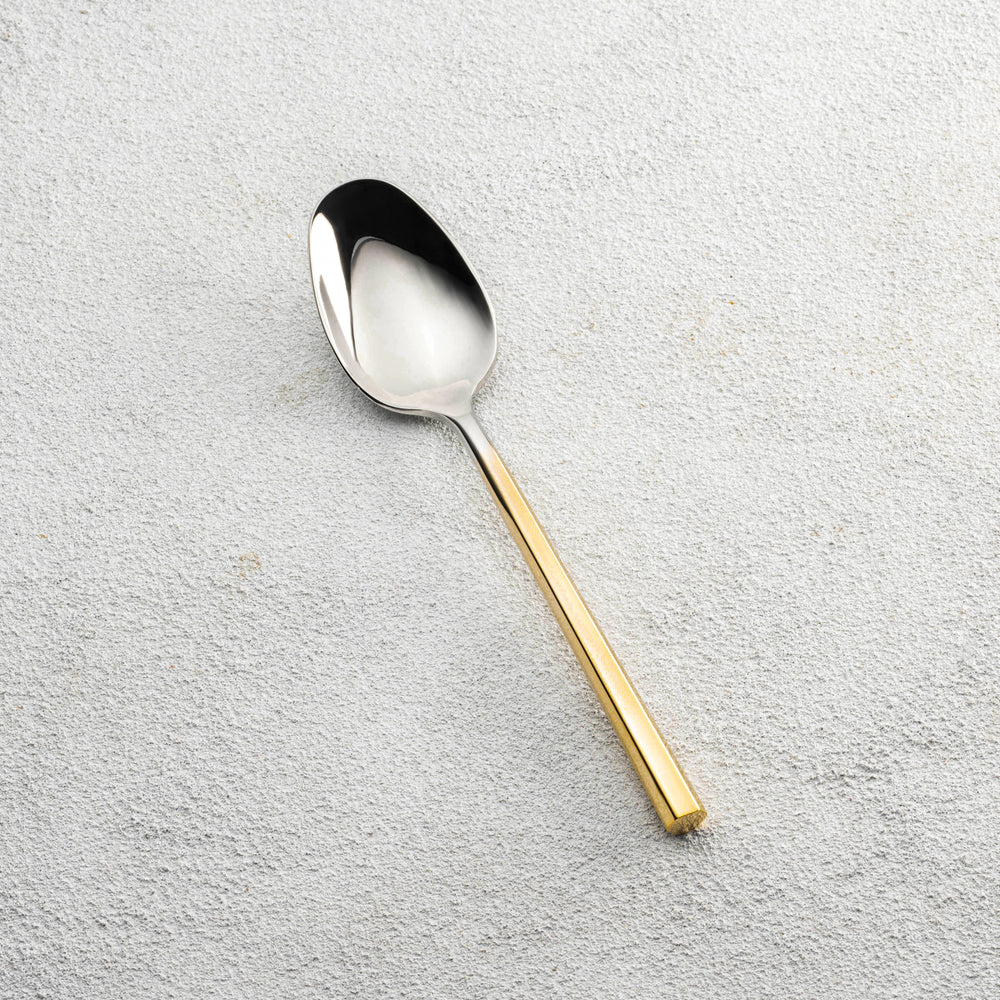 Vikko - Sutherland, Shiny Silver Ombre with Gold Handle, 18/10 SS, Soup Spoon