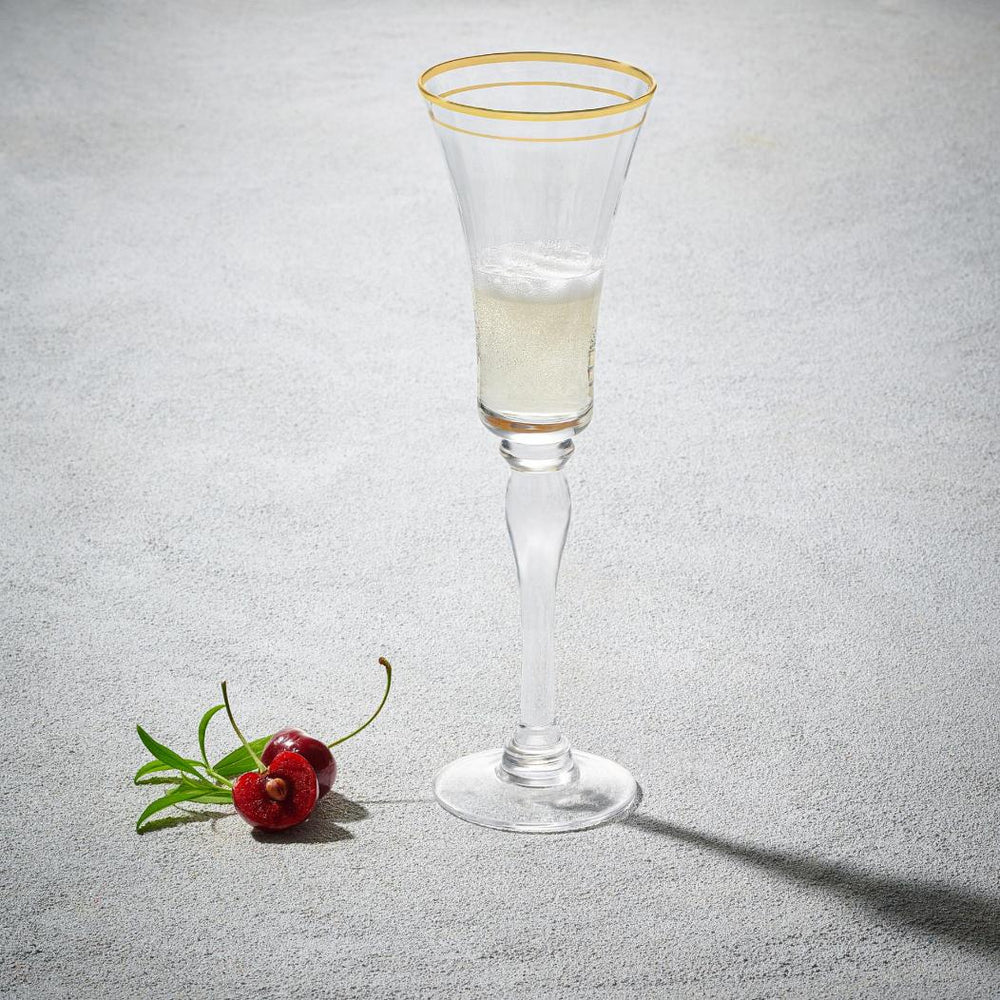 Vikko - Bella, Champagne Flute Glass, Gold Rim, 8 oz