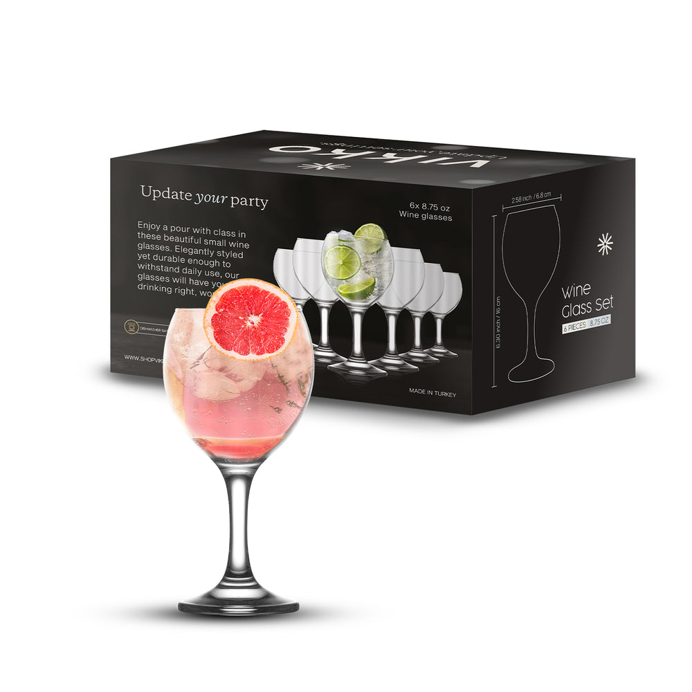 Vikko - Empire, Wine Glass, 8.75 oz, 6 Pack Gift Box