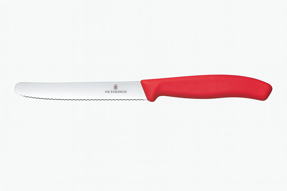 Victorinox - Swiss Classic, Tomato Knife, Serrated Blade, Round Tip, Red, 4.5"