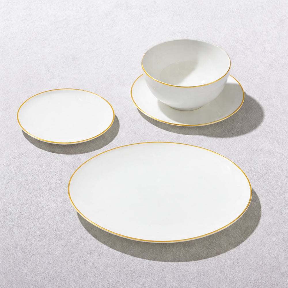 Vikko - Vintage, Bone China, White and Gold Rim, 16 Pc Dinnerware Set, Service for 4