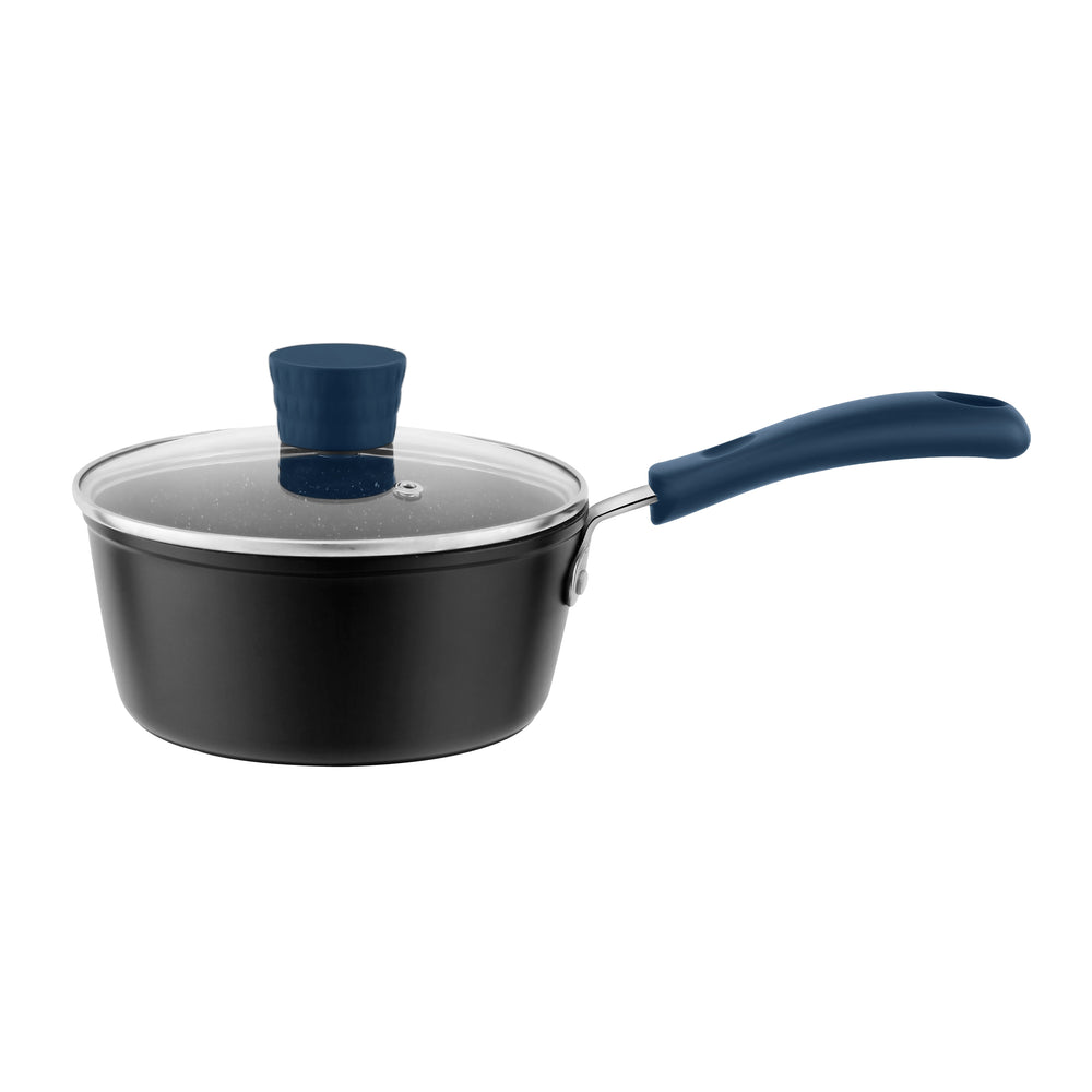 Millvado - Rainbow, Non Stick Pot with Glass Lid, Soft Grip Handle, Blue, 2.75 qt