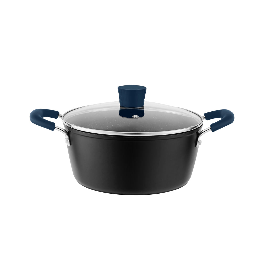 Millvado - Rainbow, Non Stick Pot with Glass Lid, Soft Grip Handle, Blue, 7 qt