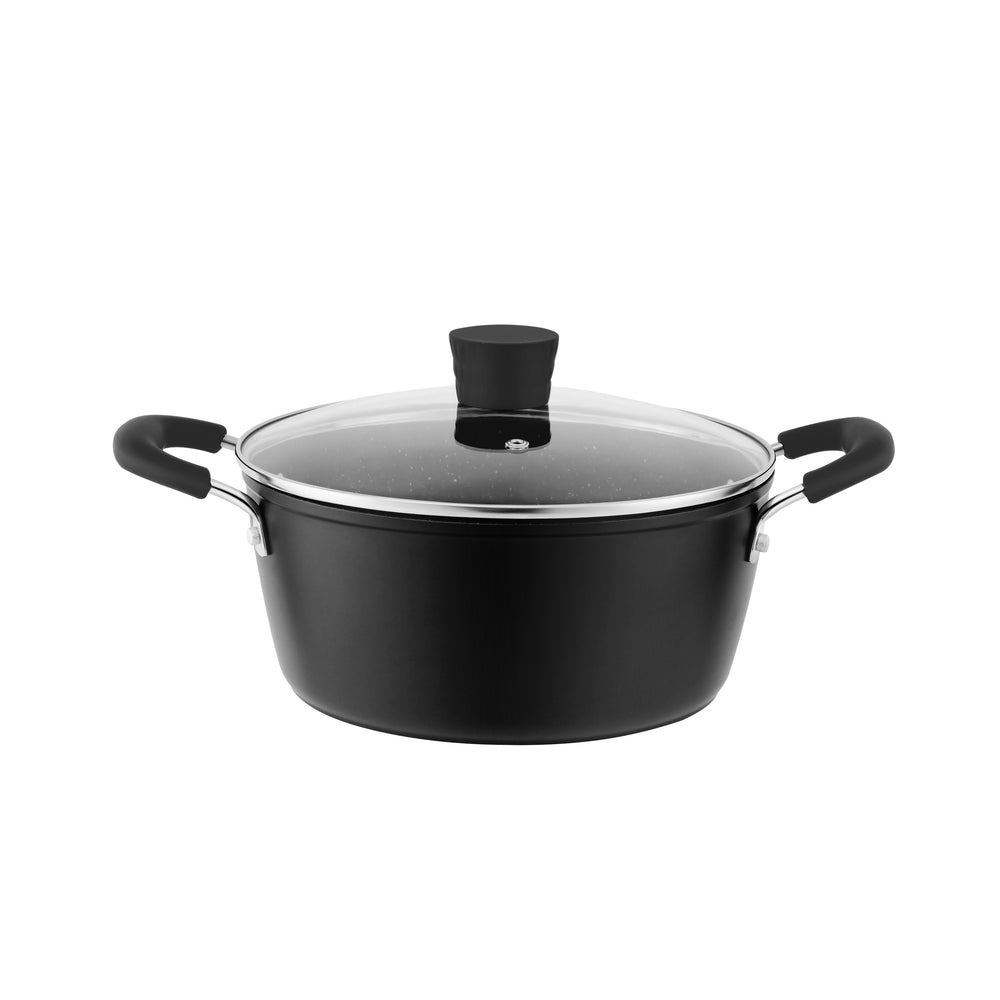 Millvado - Rainbow, Non Stick Pot with Glass Lid, Soft Grip Handle, Black, 7 qt