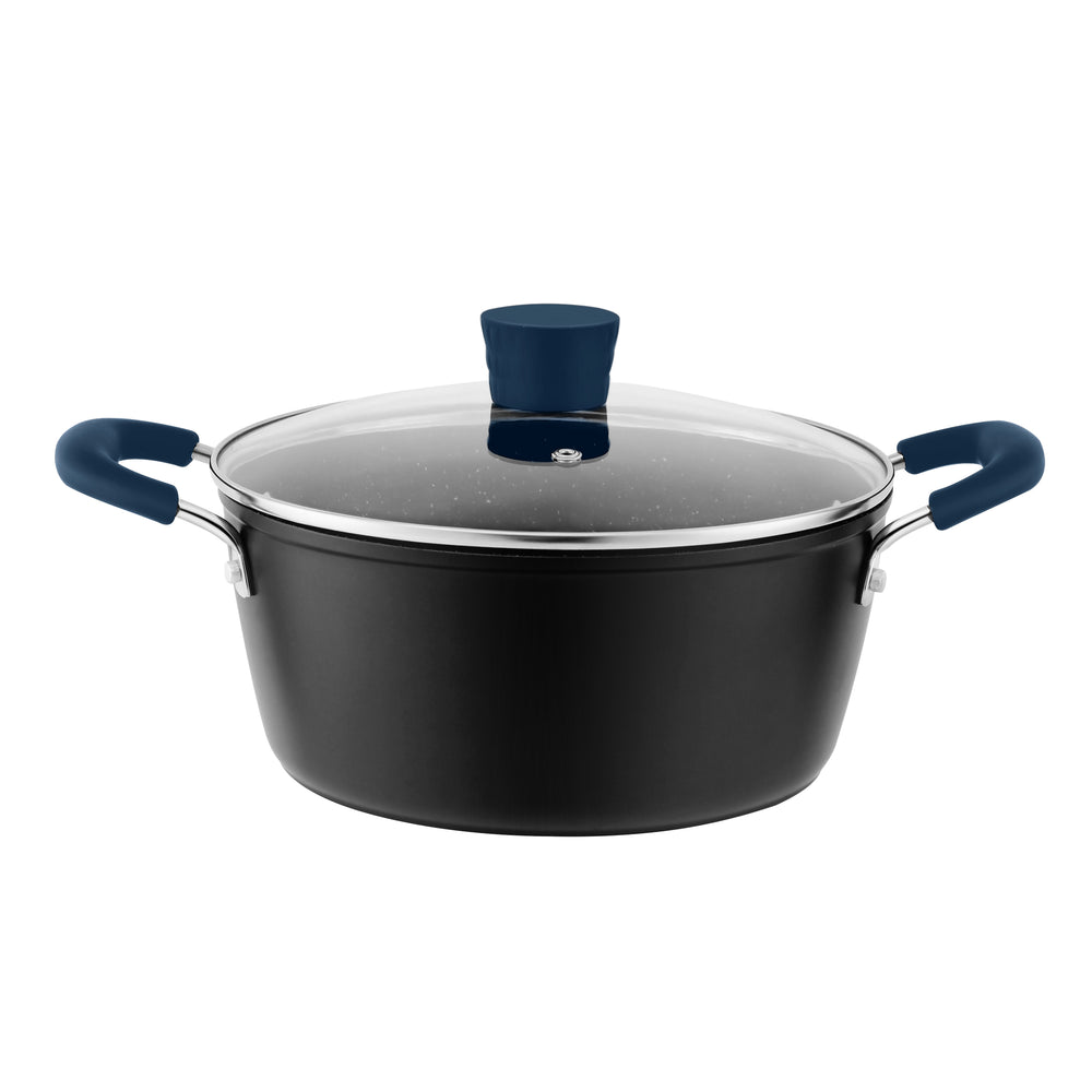 Millvado - Rainbow, Non Stick Pot with Glass Lid, Soft Grip Handle, Blue, 9 qt