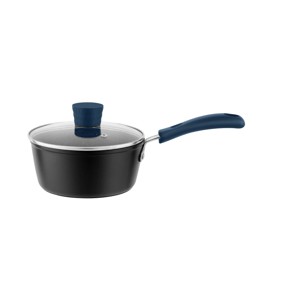 Millvado - Rainbow, Non Stick Saucepan with Glass Lid, Soft Grip Handle, Blue 1.9 qt