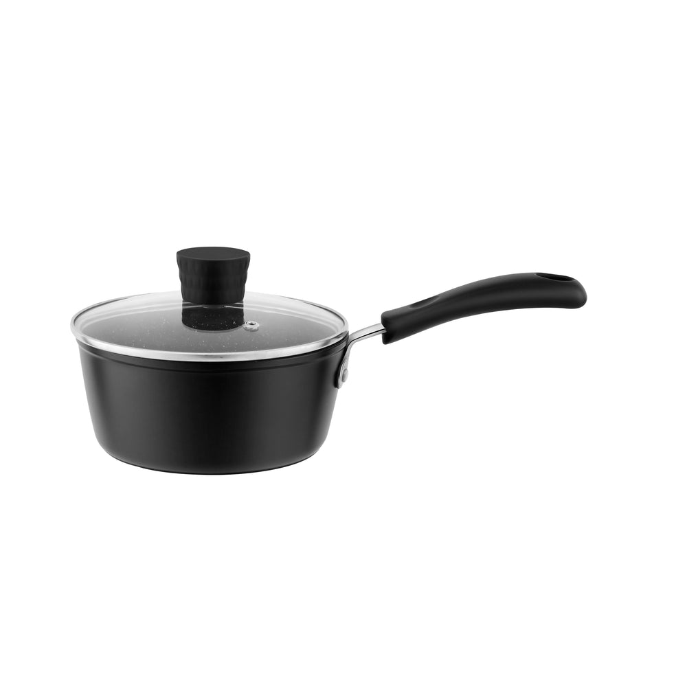 Millvado - Rainbow, Non Stick Saucepan with Glass Lid, Soft Grip Handle, Black, 1.9 qt