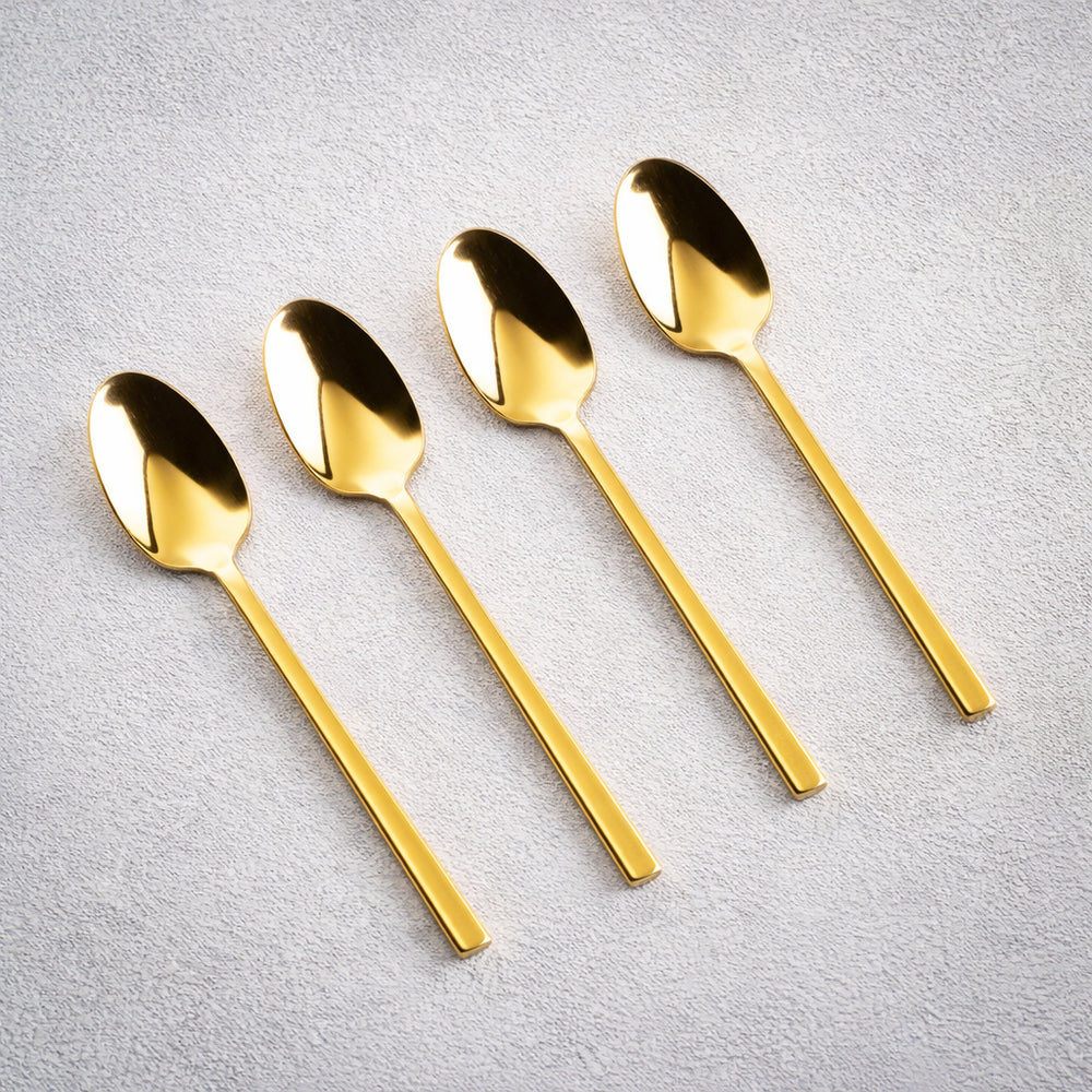 Vikko - Sapphire, Shiny Gold, 18/10 SS, Square Coffee Spoon, 4 Pk