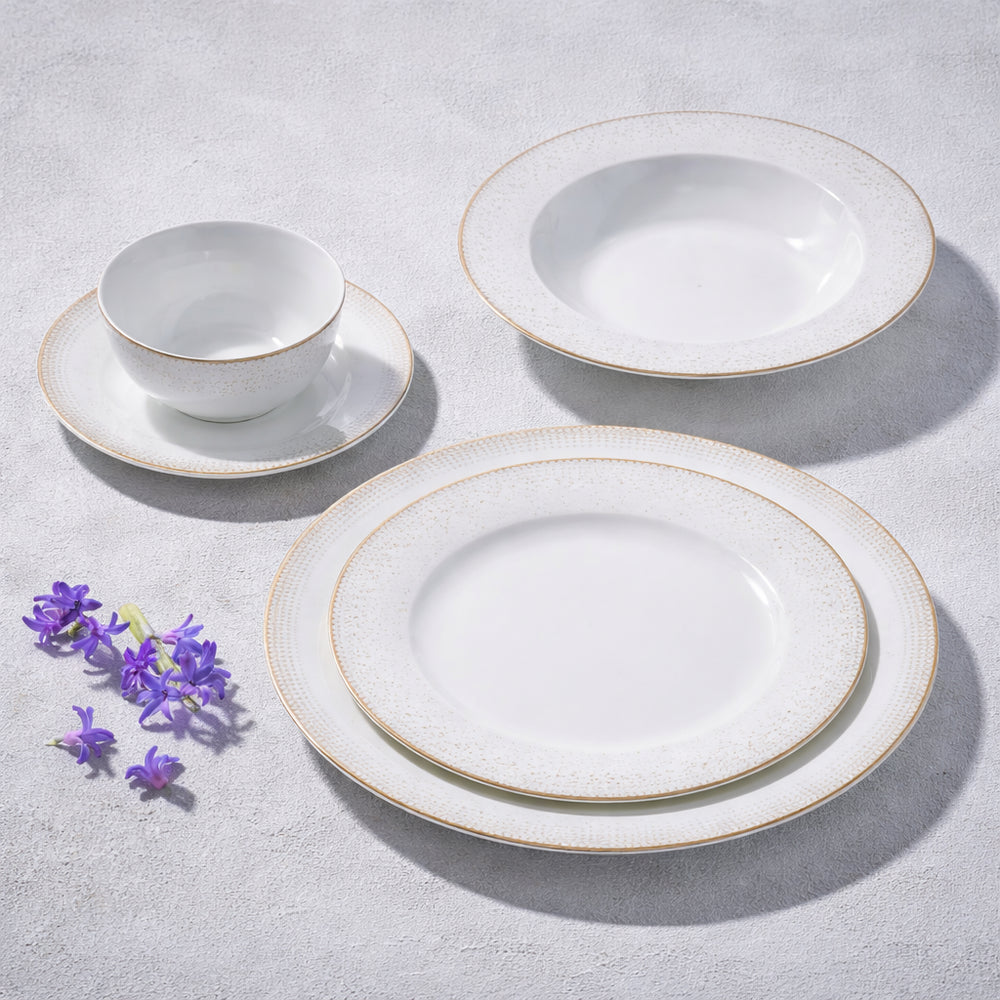 Vikko - Galaxy, Bone China, White with Gold Rim, 20 Pc Dinnerware Set, Service for 4