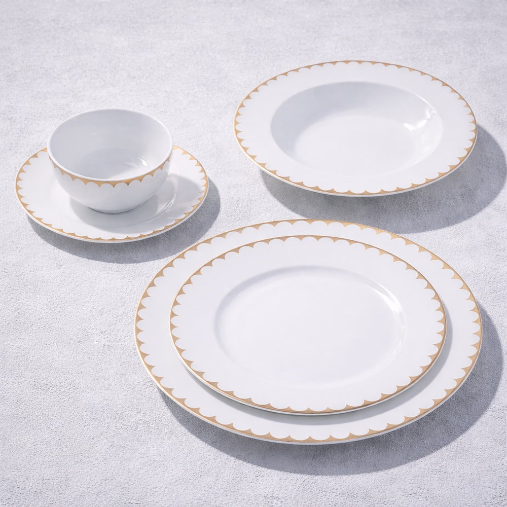 Vikko - Daisy Classic, Bone China, White with Gold Rim, 20 Pc Dinnerware Set, Service for 4