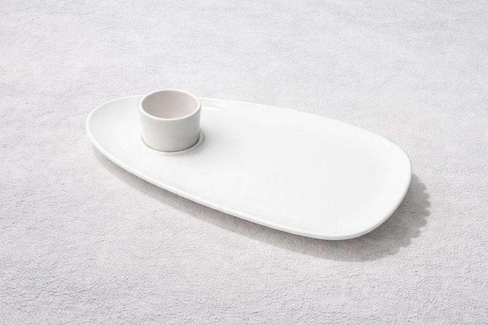 Vikko - Teardrop Appetizer Plate with Mini Ramekin, White