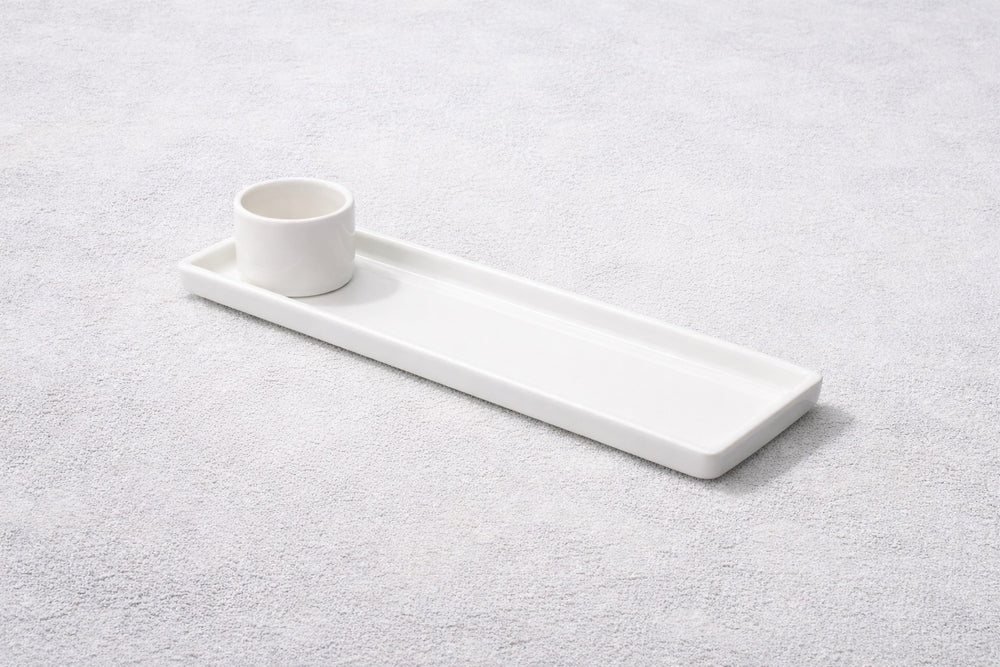 Vikko - Couture Rectangular Plate and Mini Ramekin, White, 9.75” x 2.75”
