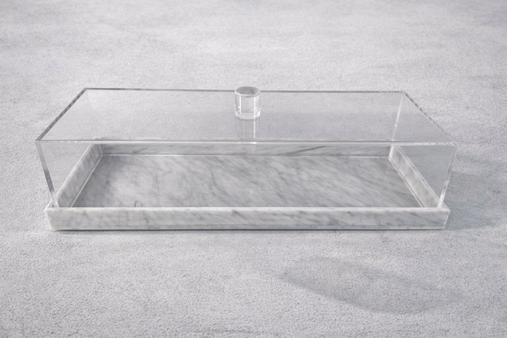 Vikko - Rivella, Acrylic Rectangle Tray and Dome Cover, Gray Marblized Tray, 15" x 5.75"