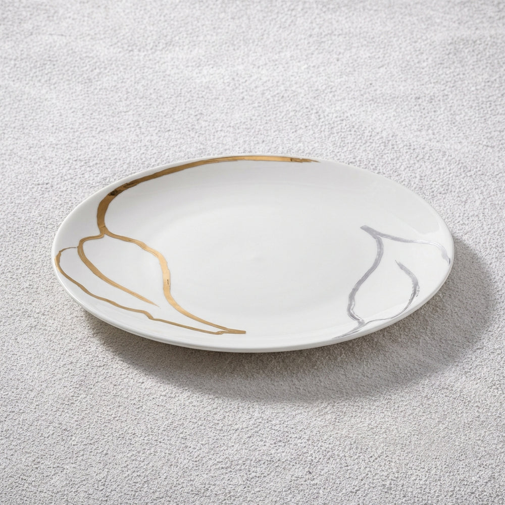 Vikko - Artisan, Bone China, White with Silver and Gold Accents, Bread and Butter Plate, 7.5"