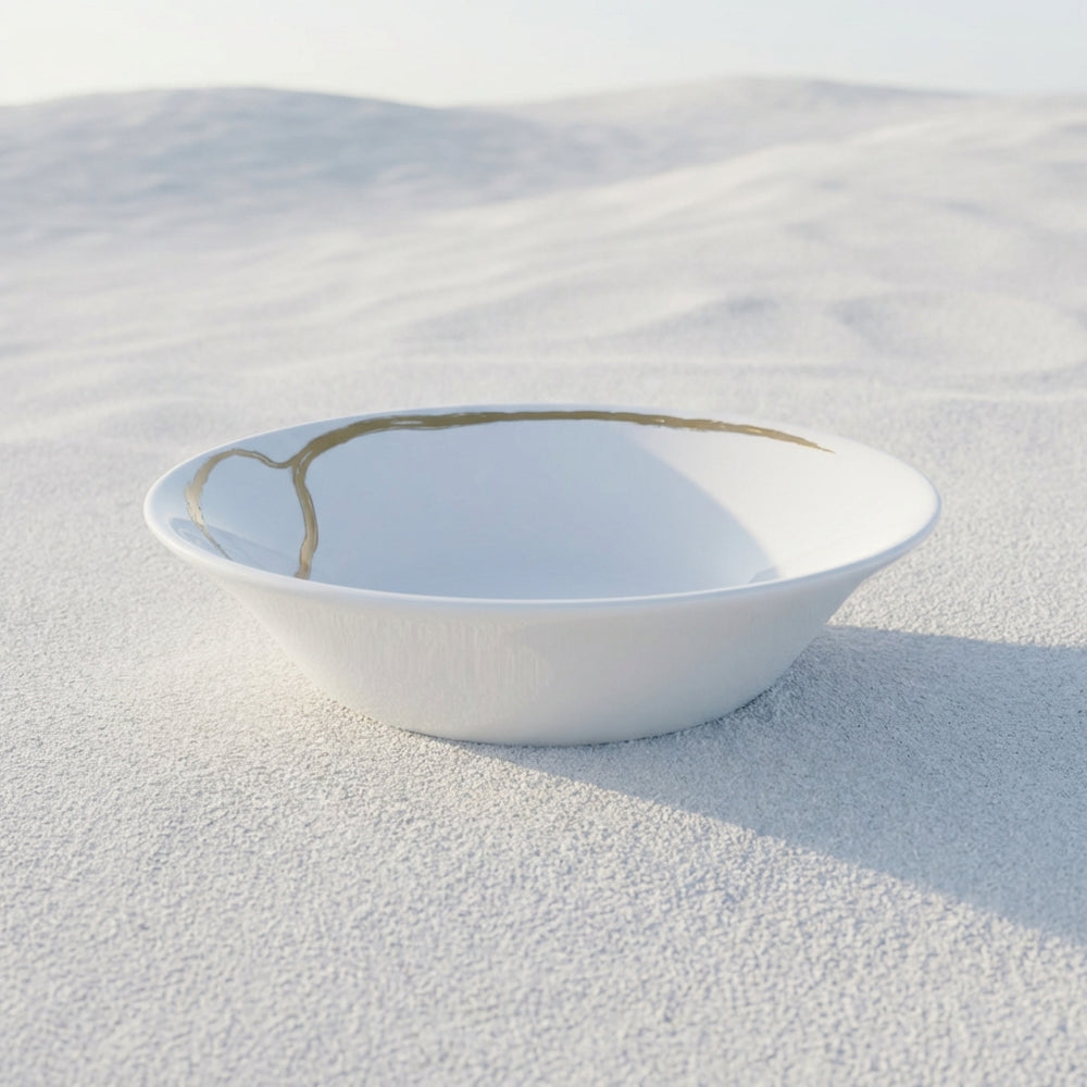 Vikko - Artisan, Bone China, White with Silver and Gold Accents, Soup Bowl, 12 oz