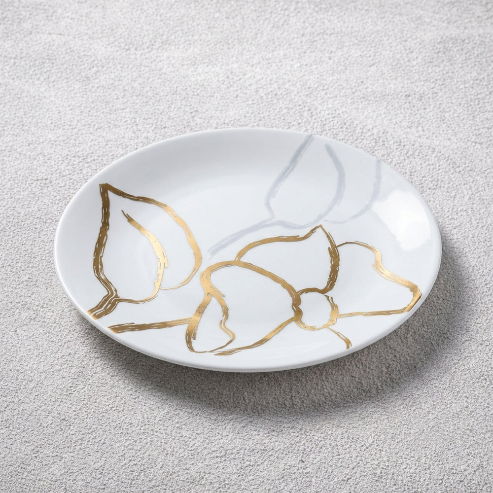 Vikko - Artisan, Bone China, White with Silver and Gold Accents, Salad Plate, 8.5"