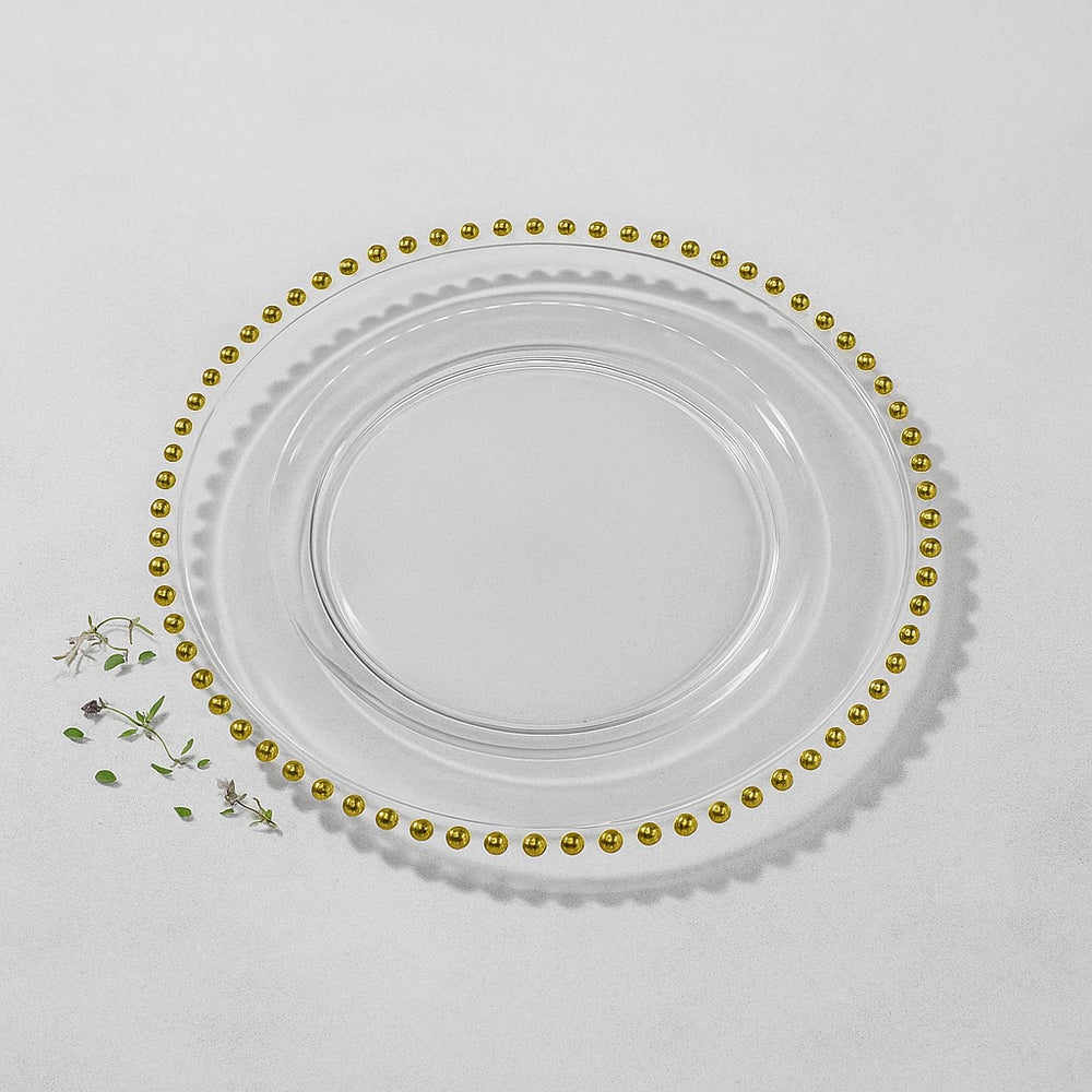 Vikko - Mirage, Glass Charger with Gold Beads, 13"