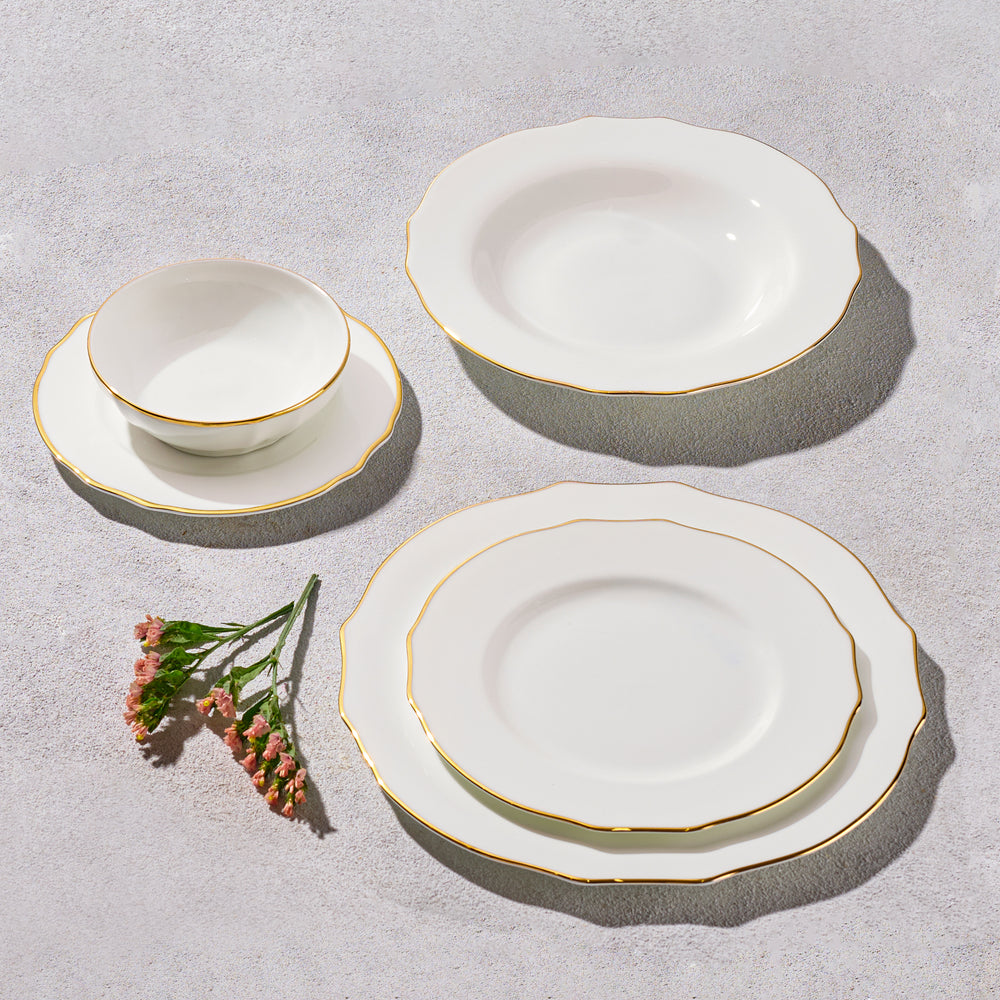 Vikko - Spring Gold, Bone China, White with Gold Rim, 20 Pc Dinnerware Set, Service for 4