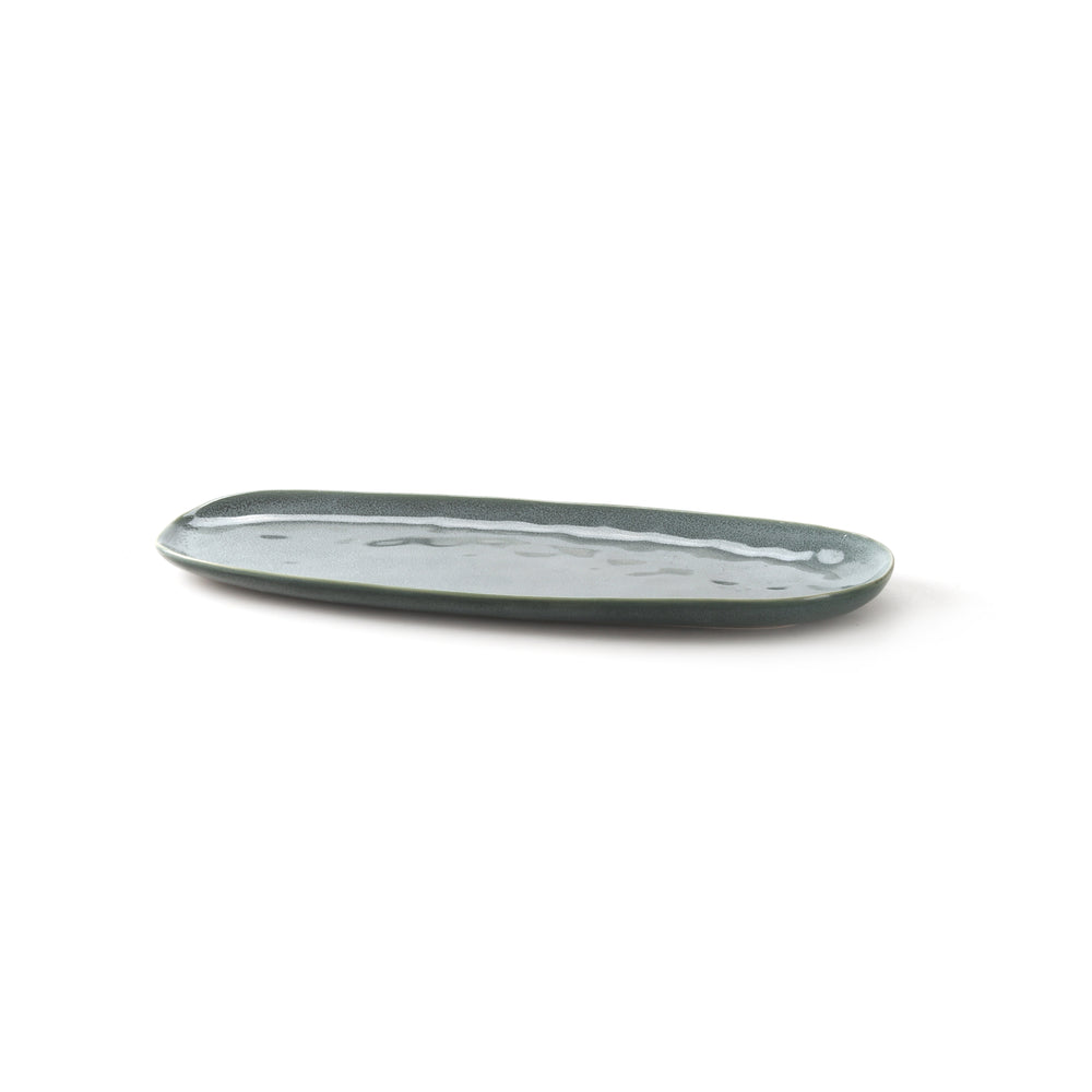 Vikko - Flint, Oval Serving Platter, Green, 14" x 5.5"